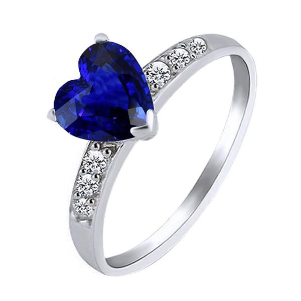 Bague Coeur Saphir Bleu Pierres Précieuses Diamants Accentués 2.25 Carats - HarryChadEnt.FR