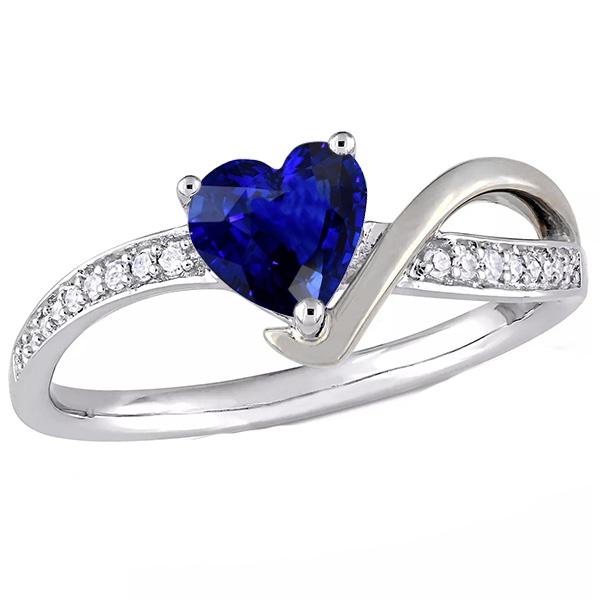 Bague Coeur Saphir Bleu Pierres Précieuses Tige Torsadée Diamants 2.50 Carats - HarryChadEnt.FR