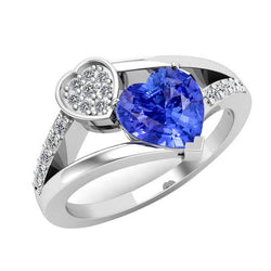 Bague Coeur Saphir Pierre Gemme 2.50 Carats Diamant Split Tige Or