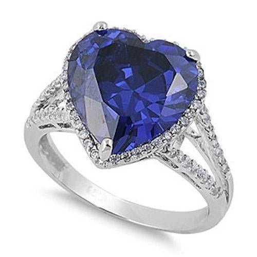 Bague Coeur Saphir Sri Lanka Diamants Or Blanc 14K 9.50 Carat - HarryChadEnt.FR