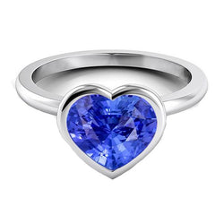 Bague Cœur Solitaire Lunette sertie Saphir Bleu Clair 2.50 Carats