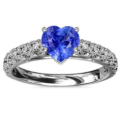 Bague Coeur Solitaire Saphir Bleu Naturel Accents Diamants 3.50 Carats