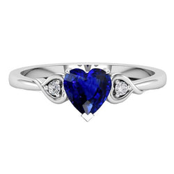 Bague Coeur Trois Pierres Diamant & Saphir Bleu Foncé 1.75 Carats