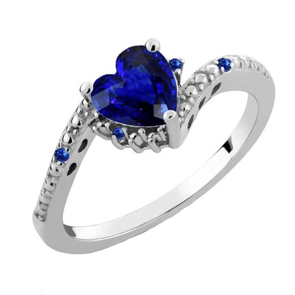 Bague Coeur de Fiançailles Pierres Précieuses & Saphir Bleu Rond 2 Carats - HarryChadEnt.FR