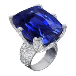 Bague Coussin Saphir Bleu Ceylan Et Diamants Ronds 8.51 Carat