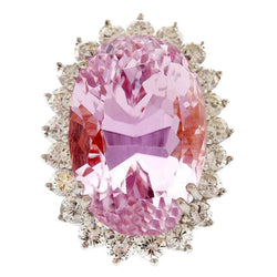 Bague Dame Diamant Kunzite Rose Taille Ovale Or Blanc 41.50 Ct