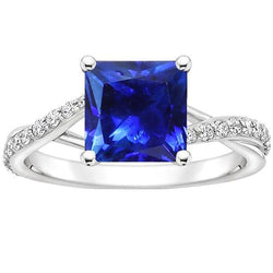 Bague Dames Diamant Pierres Précieuses Princesse Ceylan Saphir Or 3.75 Carats