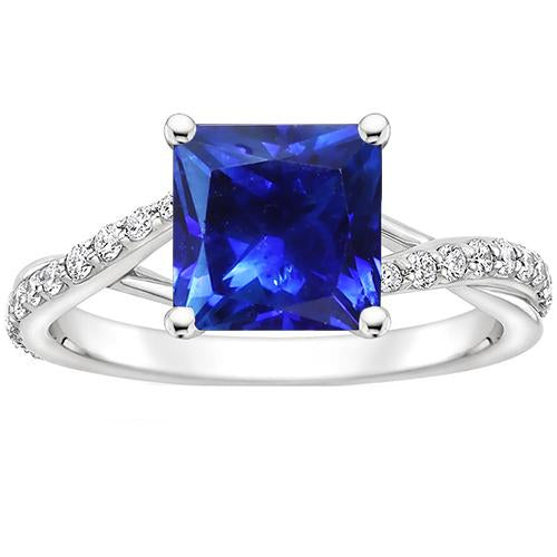 Bague Dames Diamant Pierres Précieuses Princesse Ceylan Saphir Or 3.75 Carats - HarryChadEnt.FR