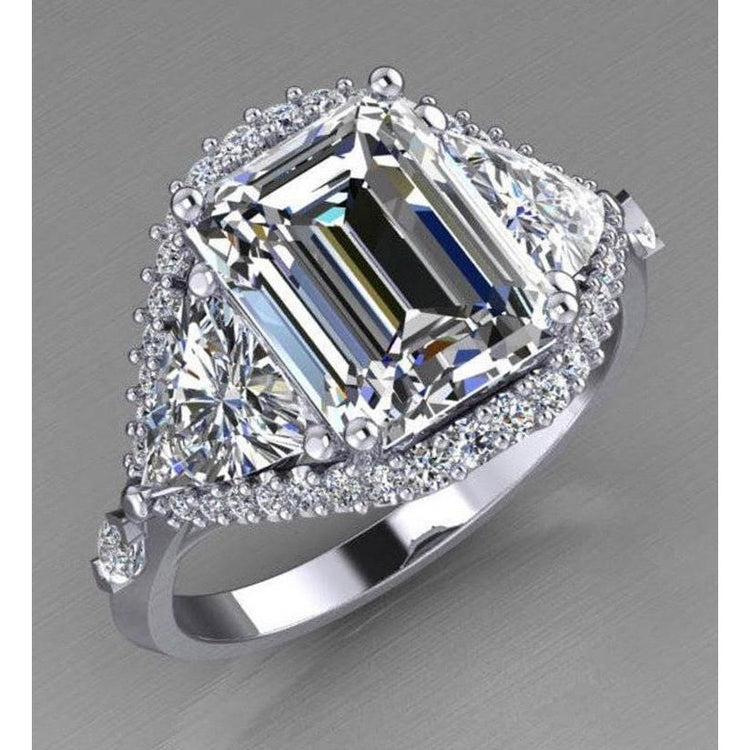 Bague de fiançailles diamant émeraude trillion 3.95 carats taille brillant - HarryChadEnt.FR