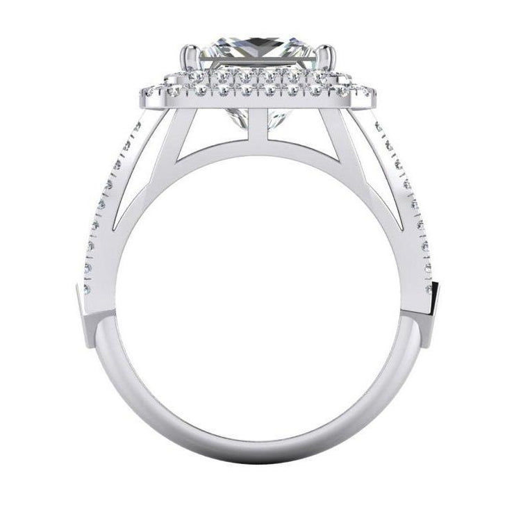 Bague de fiançailles diamant halo 6 carats tige fendue or blanc 14K - HarryChadEnt.FR