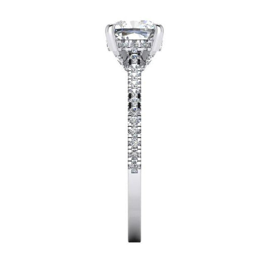 Bague de fiançailles diamant taille ancienne coussin 4.50 carats serti cathédrale - HarryChadEnt.FR