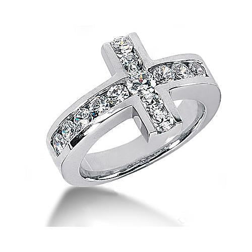 Bague fantaisie de fiançailles en forme de croix avec diamants 1,41 ct. Or Blanc 14K - HarryChadEnt.FR