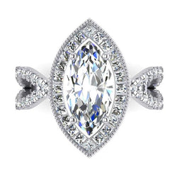 Bague De Fiançaille En Or Blanc à 4,50 carats De Diamants Marquises Halo Nouveau