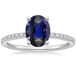 Bague De Fiançailles Diamant Avec Accents Saphir Bleu Ovale 3 Carats