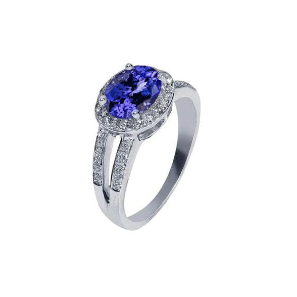 Bague De Fiançailles Ovale Tanzanite Et Diamants Ronds 3.50 Carat Neuf - HarryChadEnt.FR