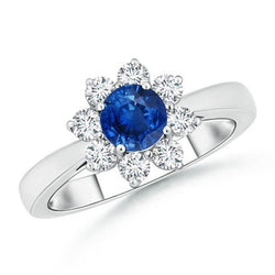 Bague De Mariage Saphir Et Diamants Taille Ronde 2.45 Ct Or Blanc 14K