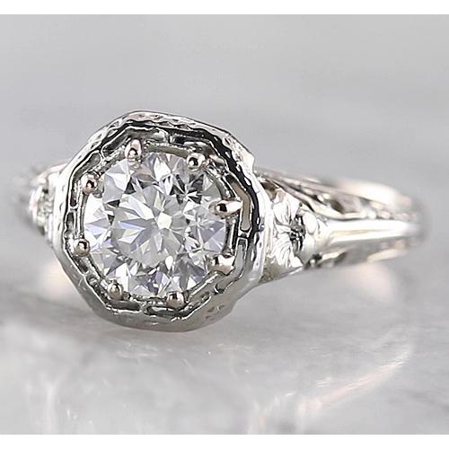 Bague Diamant Rond Style Tige Conique Or Blanc 14K 1 Carat - HarryChadEnt.FR