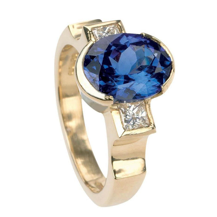 Bague Demi Lunette 2.10 Carat Tanzanite Et Diamants 3-Pierres Gemme - HarryChadEnt.FR