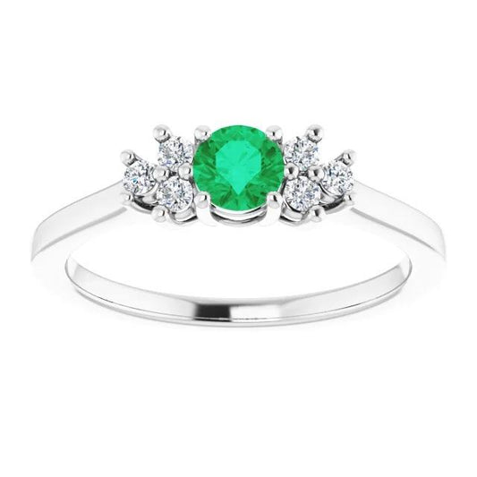Bague Diamant 1.50 Carats Et Pierre Émeraude Verte Ronde - HarryChadEnt.FR