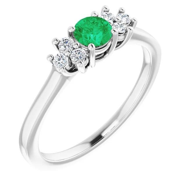 Bague Diamant 1.50 Carats Et Pierre Émeraude Verte Ronde - HarryChadEnt.FR