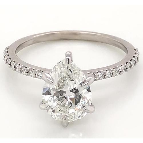 Bague Diamant 2 Carats Femme Or Blanc 14K Solitaire Avec Accent