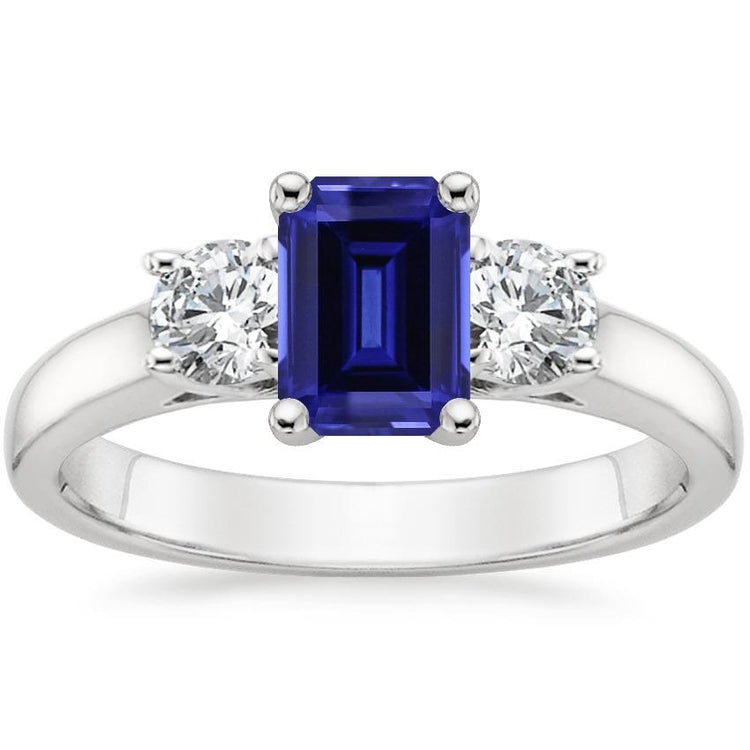 Bague Diamant 3 Pierres Emeraude Bleu Saphir 2.50 Carats - HarryChadEnt.FR