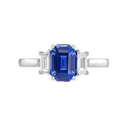 Bague Diamant 3 Pierres Emeraude Ceylan Saphir Or 14K 2 Carats