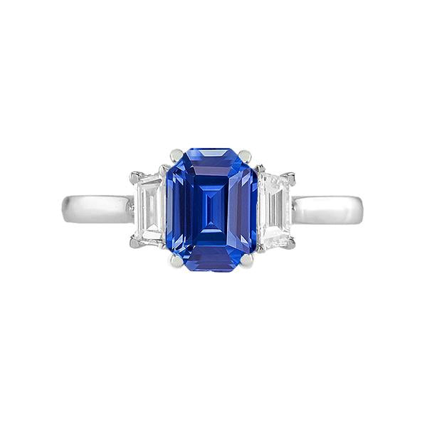 Bague Diamant 3 Pierres Emeraude Ceylan Saphir Or 14K 2 Carats - HarryChadEnt.FR