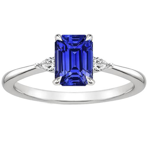 Bague Diamant 3 Pierres Emeraude & Saphir Bleu Poire 3.25 Carats - HarryChadEnt.FR
