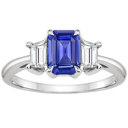 Bague Diamant 3 Pierres Emeraude Saphir Ceylan & Diamant 3.50 Carats