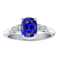 Bague Diamant 3 Pierres Poire & Saphir Bleu Ovale 3 Carats Bijoux Dames