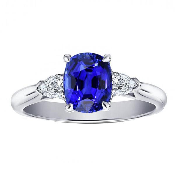 Bague Diamant 3 Pierres Poire & Saphir Bleu Ovale 3 Carats Bijoux Dames - HarryChadEnt.FR