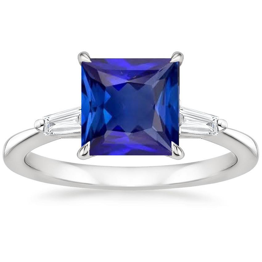 Bague Diamant 3 Pierres Princesse Saphir Bleu & Baguettes 5.50 Carats - HarryChadEnt.FR