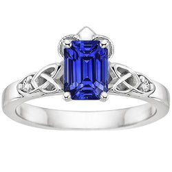 Bague Diamant 3 Pierres Saphir Bleu Émeraude Style Vintage 3.25 Carats