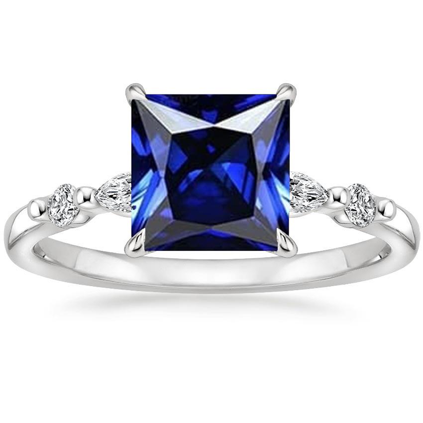 Bague Diamant 5 Pierres Princesse Saphir Bleu Avec Accents 5.25 Carats - HarryChadEnt.FR