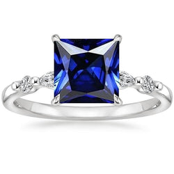 Bague Diamant 5 Pierres Princesse Saphir Bleu Avec Accents 5.25 Carats