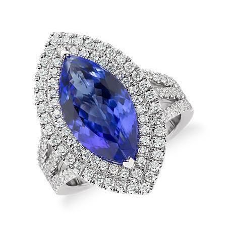 Bague Diamant 6 Ct Avec Pierre Tanzanite Taille Marquise Or Blanc 14K - HarryChadEnt.FR