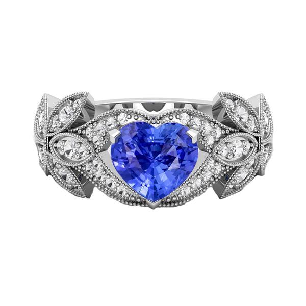 Bague Diamant Anniversaire Coeur Bleu Saphir Style Antique 2.50 Carats - HarryChadEnt.FR