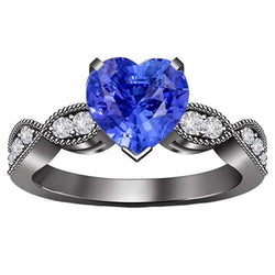Bague Diamant Anniversaire Coeur Saphir Bleu 3 Carats Style Torsadé