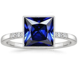 Bague Diamant Avec Accents Style Vintage Saphir Bleu 5.25 Carats