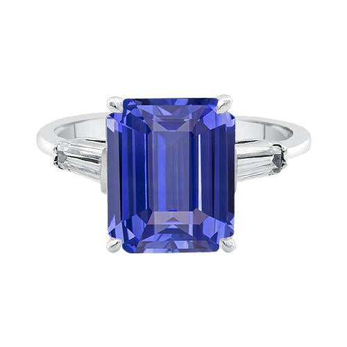 Bague Diamant Baguette 3 Pierres Taille Émeraude Saphir De Ceylan 2.75 Carats - HarryChadEnt.FR