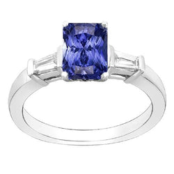 Bague Diamant Baguette Or 3 Pierres Saphir Ceylan Bijoux 2.50 Carats