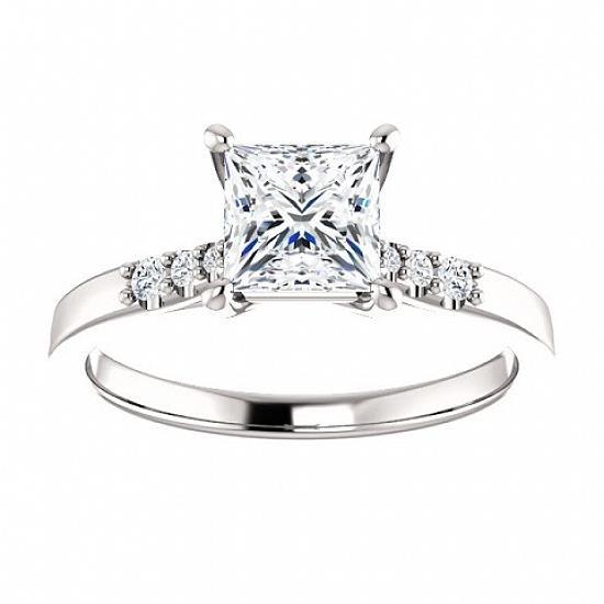 Bague Diamant Centre Princesse 2 Carats Or Blanc 14K - HarryChadEnt.FR