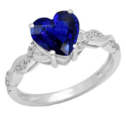 Bague Diamant Coeur Or Blanc Saphir Bleu Style Infini 3.50 Carats