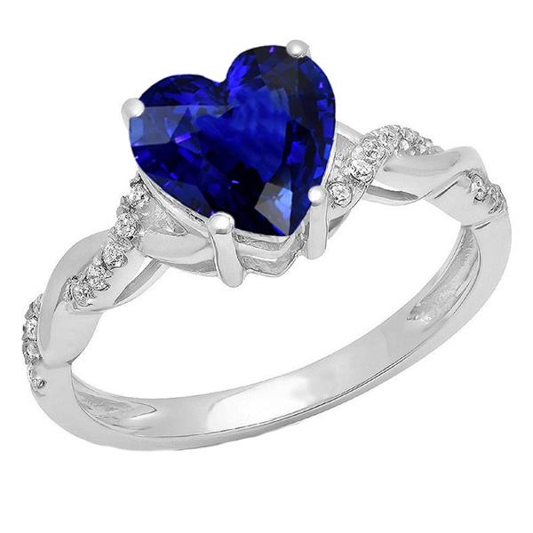 Bague Diamant Coeur Or Blanc Saphir Bleu Style Infini 3.50 Carats - HarryChadEnt.FR