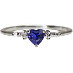 Bague Diamant Coeur Saphir Bleu 5 Pierres 1.25 Carats Bijoux En Or