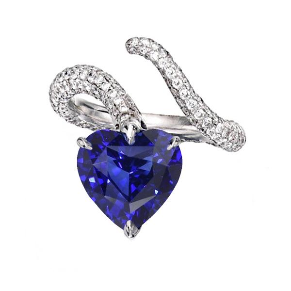 Bague Diamant Coeur Saphir Bleu Style Torsadé 5 Carats - HarryChadEnt.FR