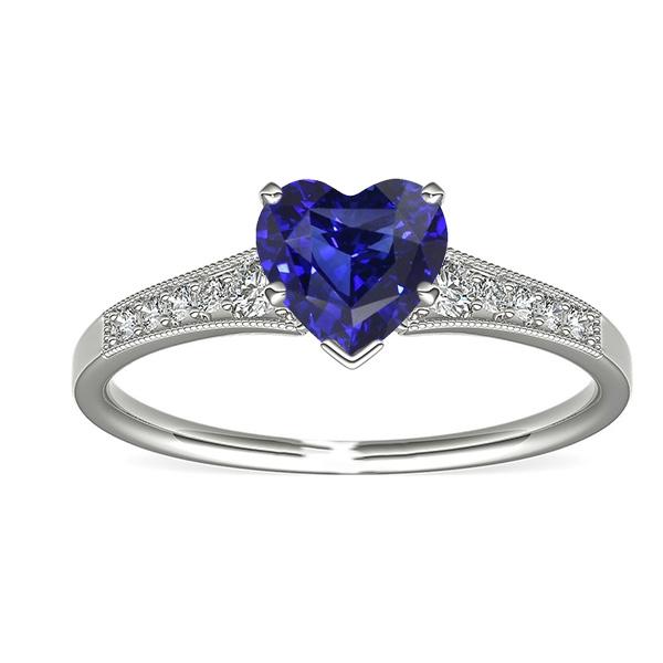 Bague Diamant Coeur Style Antique Saphir Bleu 3 Carats Or 14K - HarryChadEnt.FR