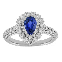 Bague Diamant Double Halo Ceylan Saphir Style Fleur 4.50 Carats
