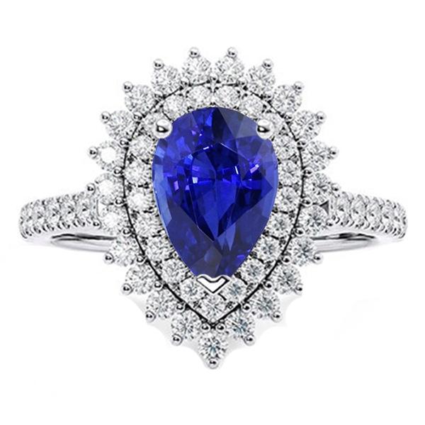 Bague Diamant Double Halo Style Fleur Poire Saphir Bleu 5.50 Carats - HarryChadEnt.FR